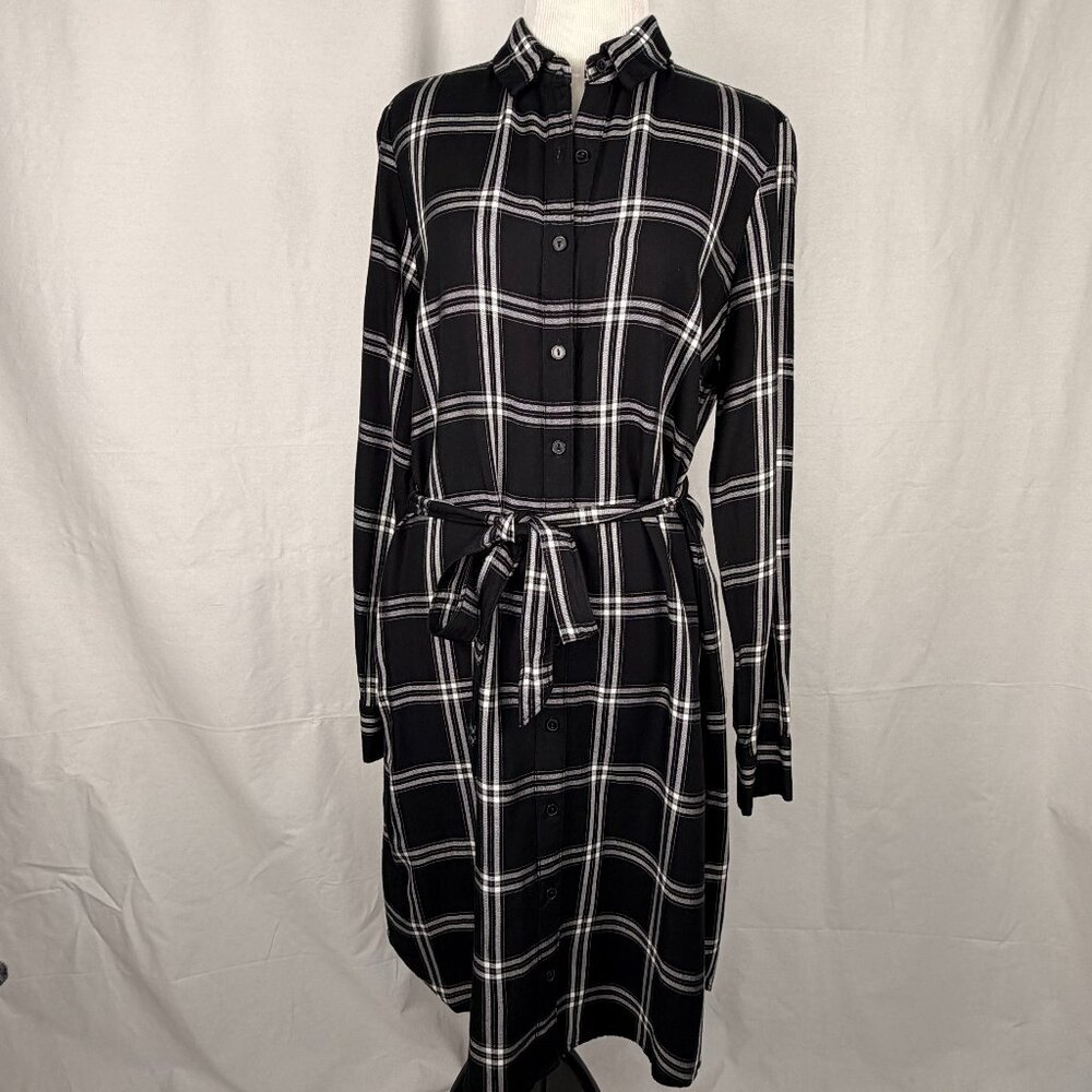 Banana Republic Women's Black/White Plaid Midi Dress | Size 8